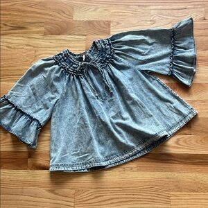 Free People Blue Ruffle Denim Top Small